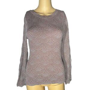 Aura Floral Pattern Long Sleeve Fitted Top Size Large